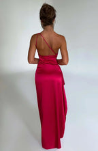 Asymmetric Slit Maxi Dress - Lightweight Fabric - Evening Party Wear for Women