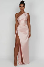 Asymmetric Slit Maxi Dress - Lightweight Fabric - Evening Party Wear for Women