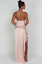 Asymmetric Slit Maxi Dress - Lightweight Fabric - Evening Party Wear for Women