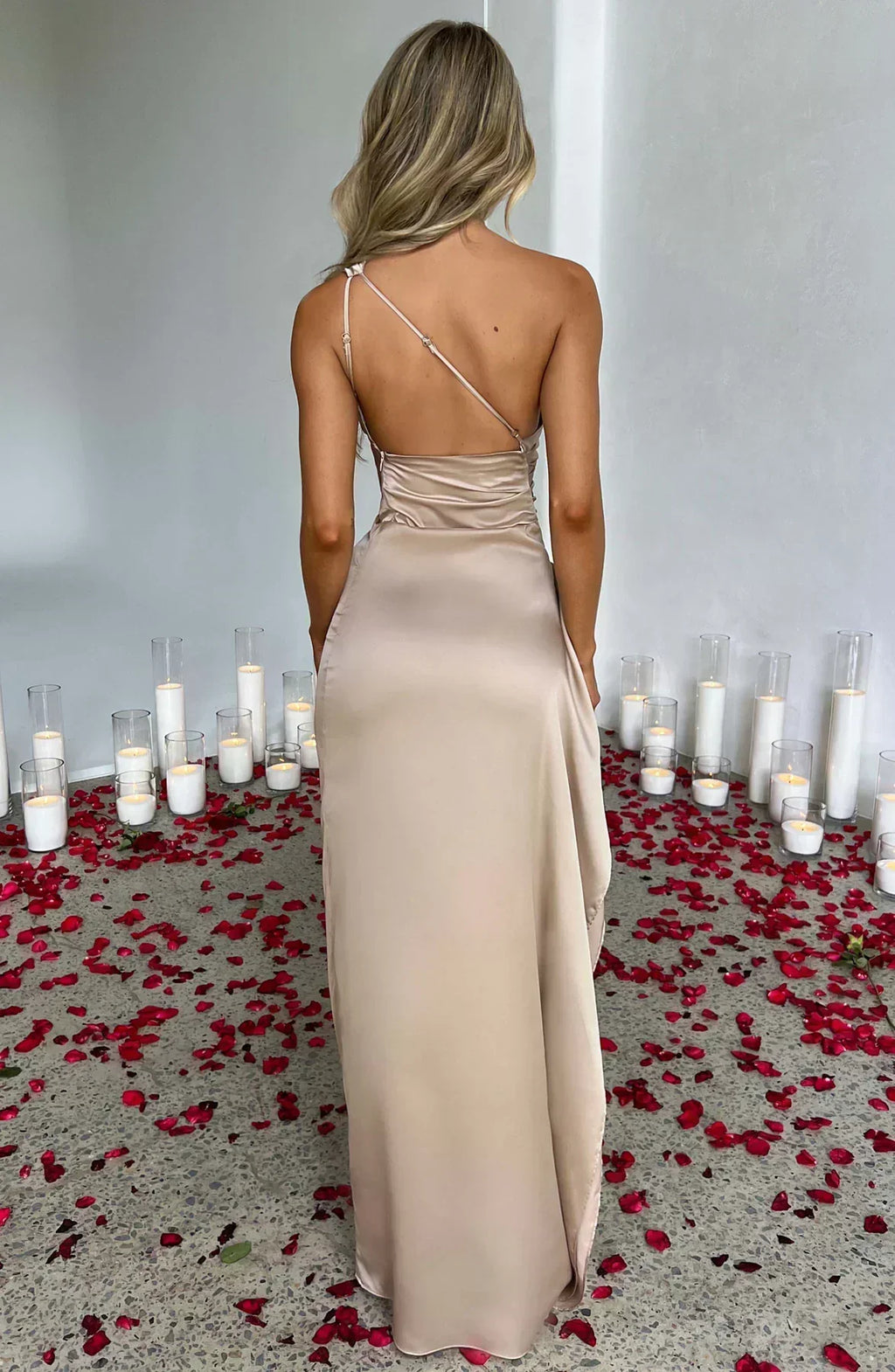 Asymmetric Slit Maxi Dress - Lightweight Fabric - Evening Party Wear for Women