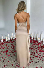 Asymmetric Slit Maxi Dress - Lightweight Fabric - Evening Party Wear for Women