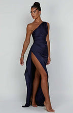 Asymmetric Slit Maxi Dress - Lightweight Fabric - Evening Party Wear for Women
