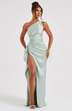 Asymmetric Slit Maxi Dress - Lightweight Fabric - Evening Party Wear for Women