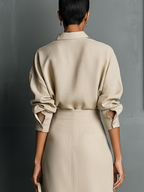 Beige Cotton Blend Women's Shirt and Skirt Set for Casual Wear