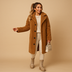Beige Oversized Teddy Coat for Women - Long Winter Jacket for Casual Wear Brown