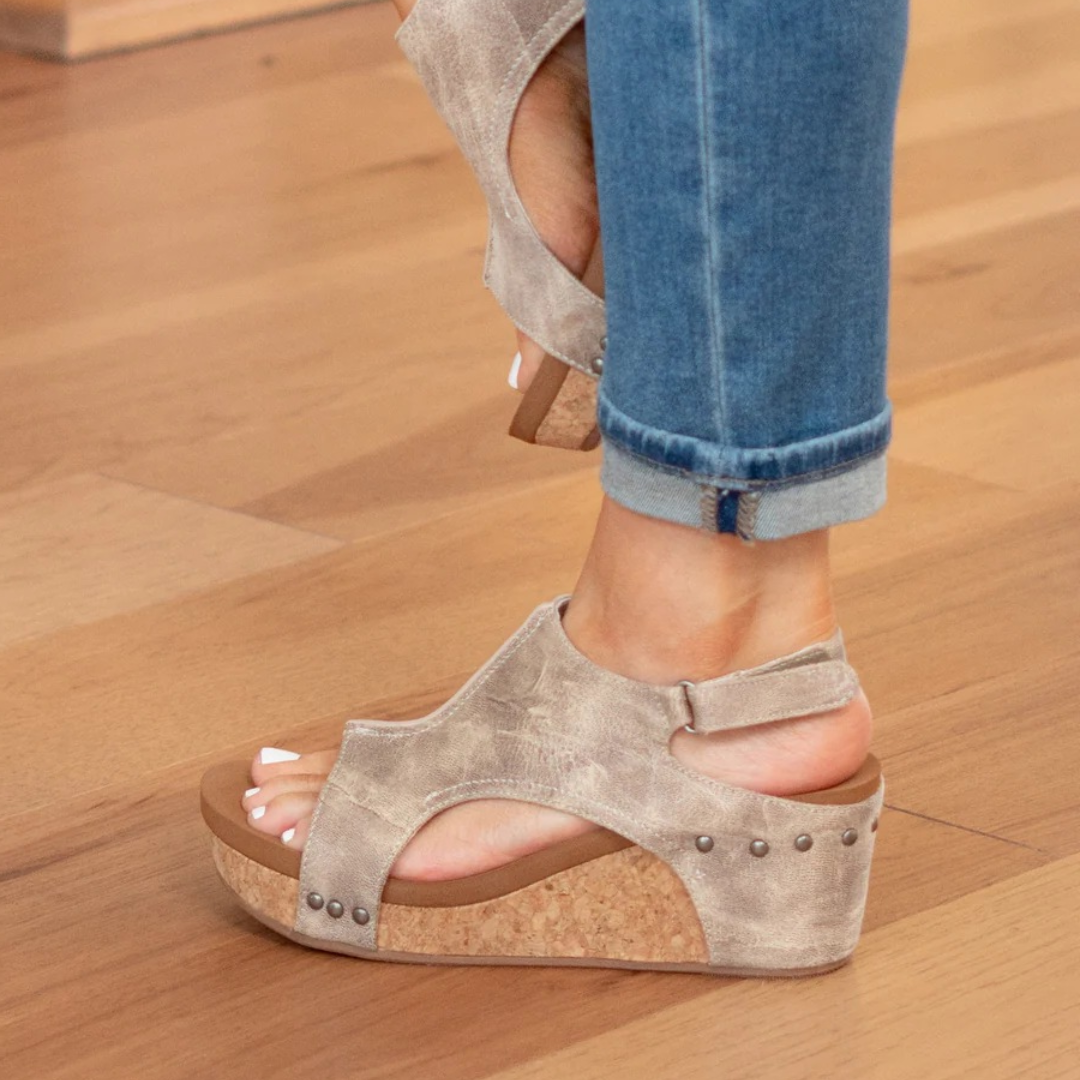 Beige Suede Wedge Sandals Women UK – Smart Casual Holiday Wear Evening