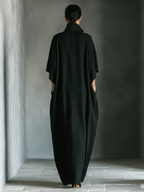Black Cotton Blend Oversized Kimono Sleeve Maxi Dress with Pockets