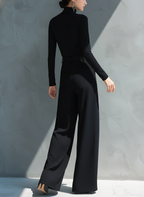 Black Knit Turtleneck Wide-Leg Jumpsuit for Women - MDA2133J5I