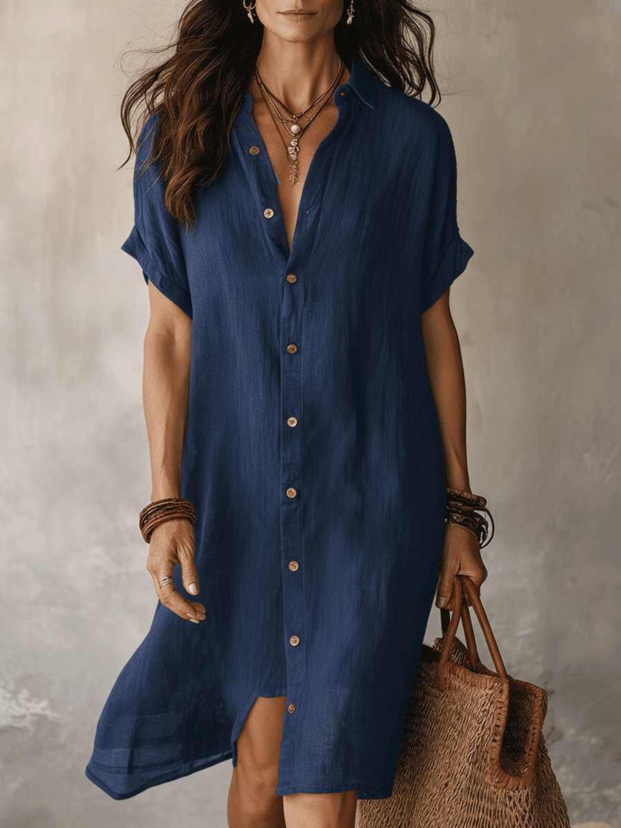 Black Linen Midi Dress for Women | Modern Boho Relaxed Fit