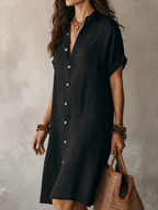 Black Linen Midi Dress for Women | Modern Boho Relaxed Fit