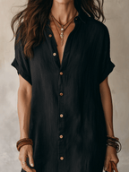 Black Linen Midi Dress for Women | Modern Boho Relaxed Fit