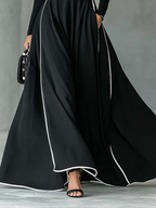 Black Stitching White Trim High Collar Long Sleeve Maxi Dress for Women