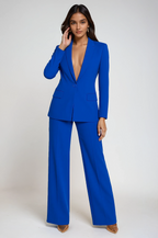 Women's Tailored Blazer and Wide-Leg Trousers Set - Chic Office Outfit in Lightweight Fabric