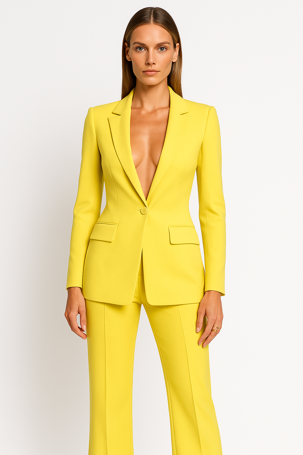 Women's Tailored Blazer and Wide-Leg Trousers Set - Chic Office Outfit in Lightweight Fabric