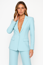 Women's Tailored Blazer and Wide-Leg Trousers Set - Chic Office Outfit in Lightweight Fabric