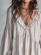 Bohemian Ruffle Blouse in Soft Fabric - Vintage-Inspired Women's Top