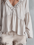 Bohemian Ruffle Blouse in Soft Fabric - Vintage-Inspired Women's Top