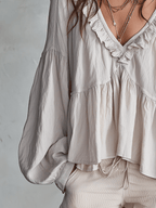 Bohemian Ruffle Blouse in Soft Fabric - Vintage-Inspired Women's Top