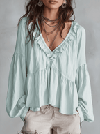 Bohemian Ruffle Blouse in Soft Fabric - Vintage-Inspired Women's Top