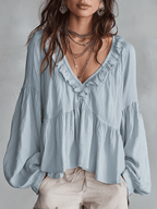 Bohemian Ruffle Blouse in Soft Fabric - Vintage-Inspired Women's Top