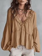 Bohemian Ruffle Blouse in Soft Fabric - Vintage-Inspired Women's Top