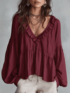 Bohemian Ruffle Blouse in Soft Fabric - Vintage-Inspired Women's Top