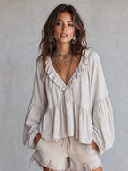 Bohemian Ruffle Blouse in Soft Fabric - Vintage-Inspired Women's Top