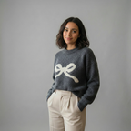 Bow Detail Knit Pullover Sweater - Preppy Style for Casual Wear