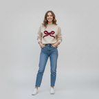 Bow Detail Knit Pullover Sweater - Preppy Style for Casual Wear