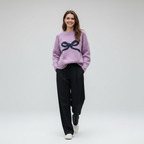Bow Detail Knit Pullover Sweater - Preppy Style for Casual Wear
