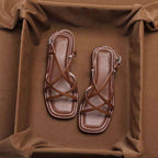 Brown Italian Leather Strap Sandals Women UK – Smart Casual Holiday Wear Evening Footwear