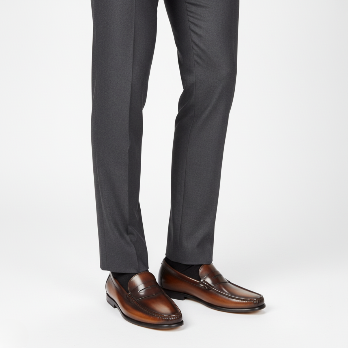 Brown Leather Penny Loafers for Men