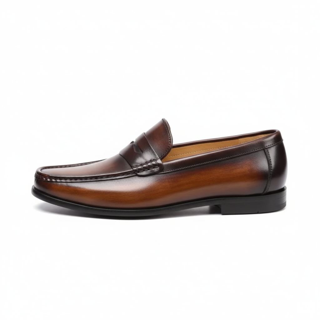Brown Leather Penny Loafers for Men