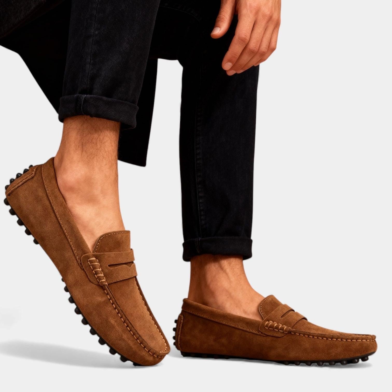 Brown Suede Men's Driving Loafers UK – Casual Slip-On Shoes, Smart Casual Office Wear