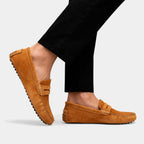 Brown Suede Men's Driving Loafers UK – Casual Slip-On Shoes, Smart Casual Office Wear