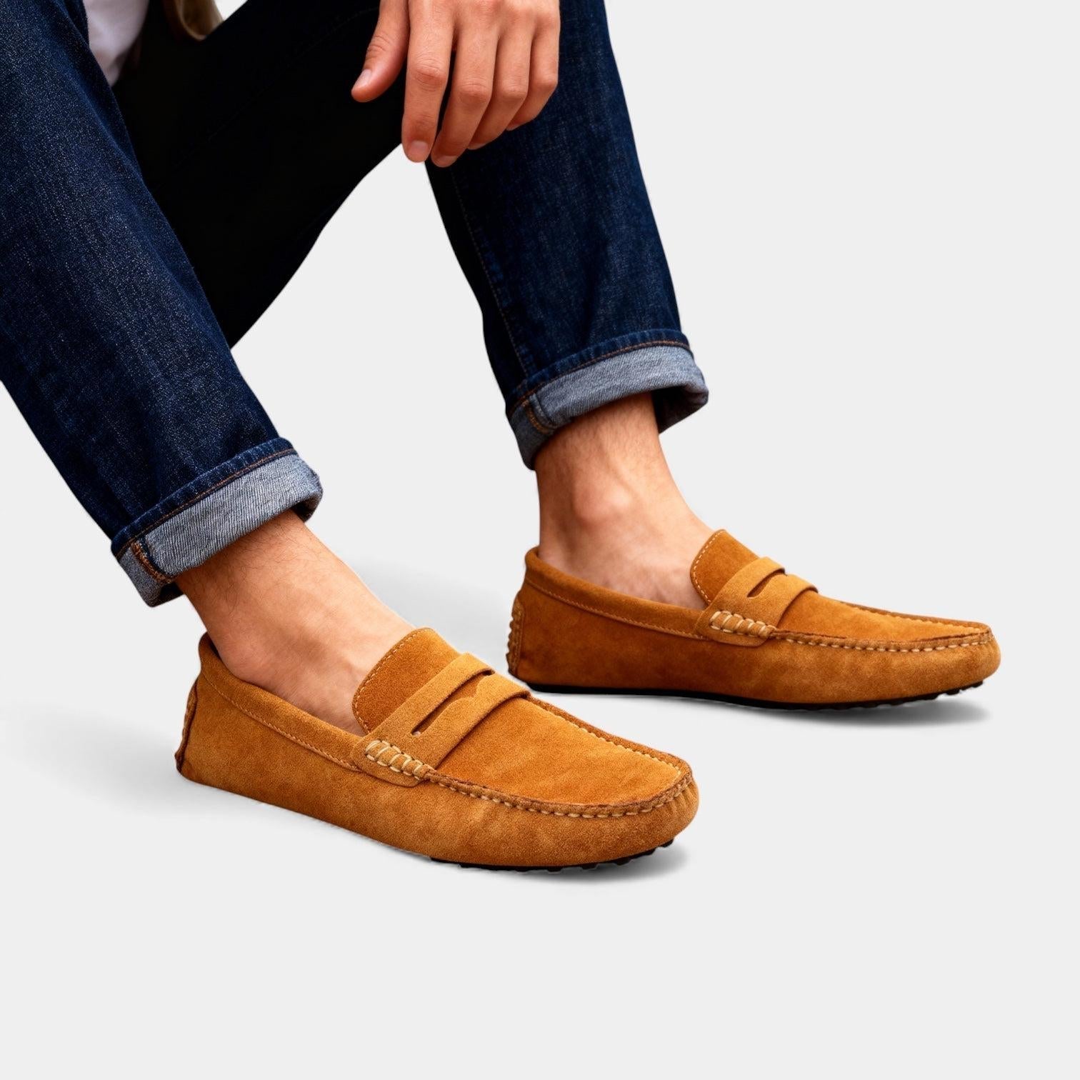 Brown Suede Men's Driving Loafers UK – Casual Slip-On Shoes, Smart Casual Office Wear