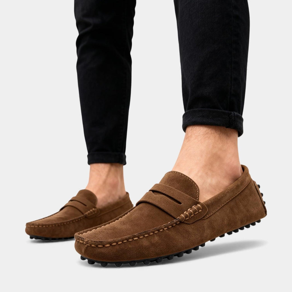 Brown Suede Men's Driving Loafers UK – Casual Slip-On Shoes, Smart Casual Office Wear