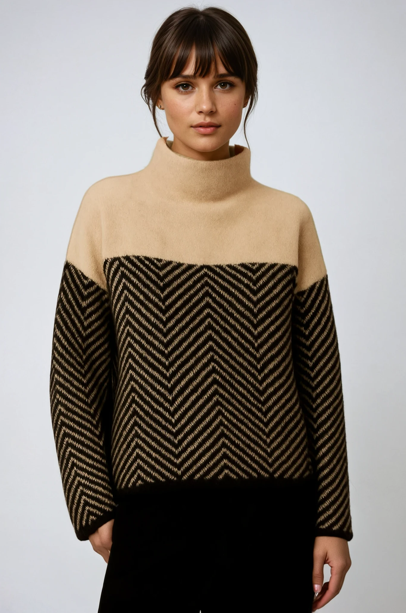 Chevron Turtleneck Sweater in Soft Knit Fabric for Women