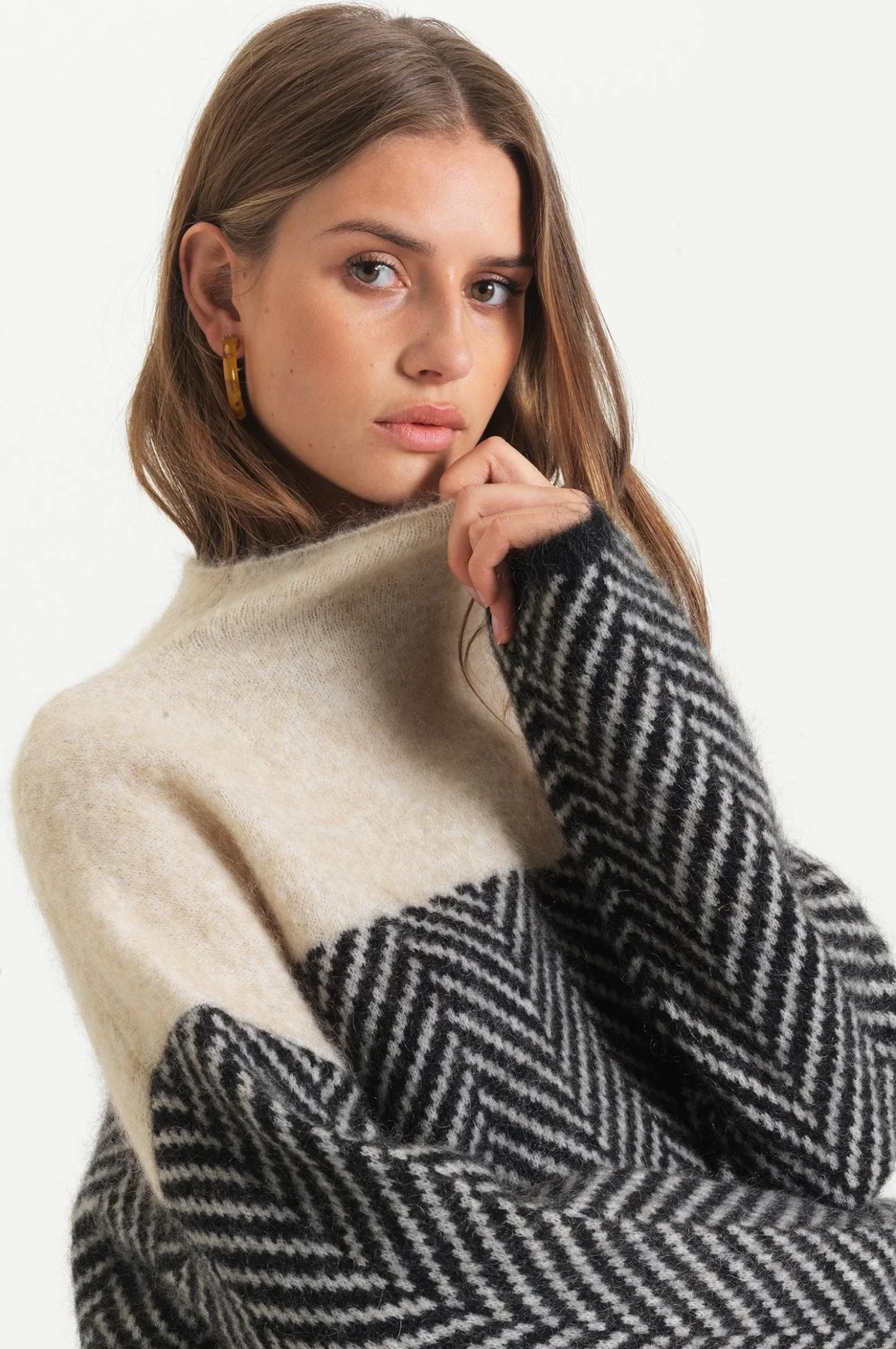 Chevron Turtleneck Sweater in Soft Knit Fabric for Women
