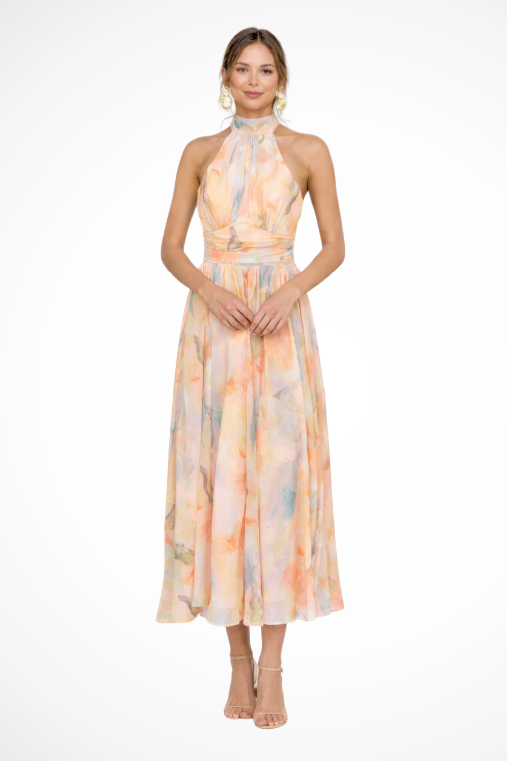 Peach Halter Neck Maxi Dress for Women UK – Garden Party & Summer Occasion Wear