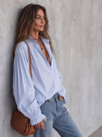 Cotton Blouse with Ruffle Cuffs for Casual or Office Wear