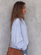 Cotton Blouse with Ruffle Cuffs for Casual or Office Wear