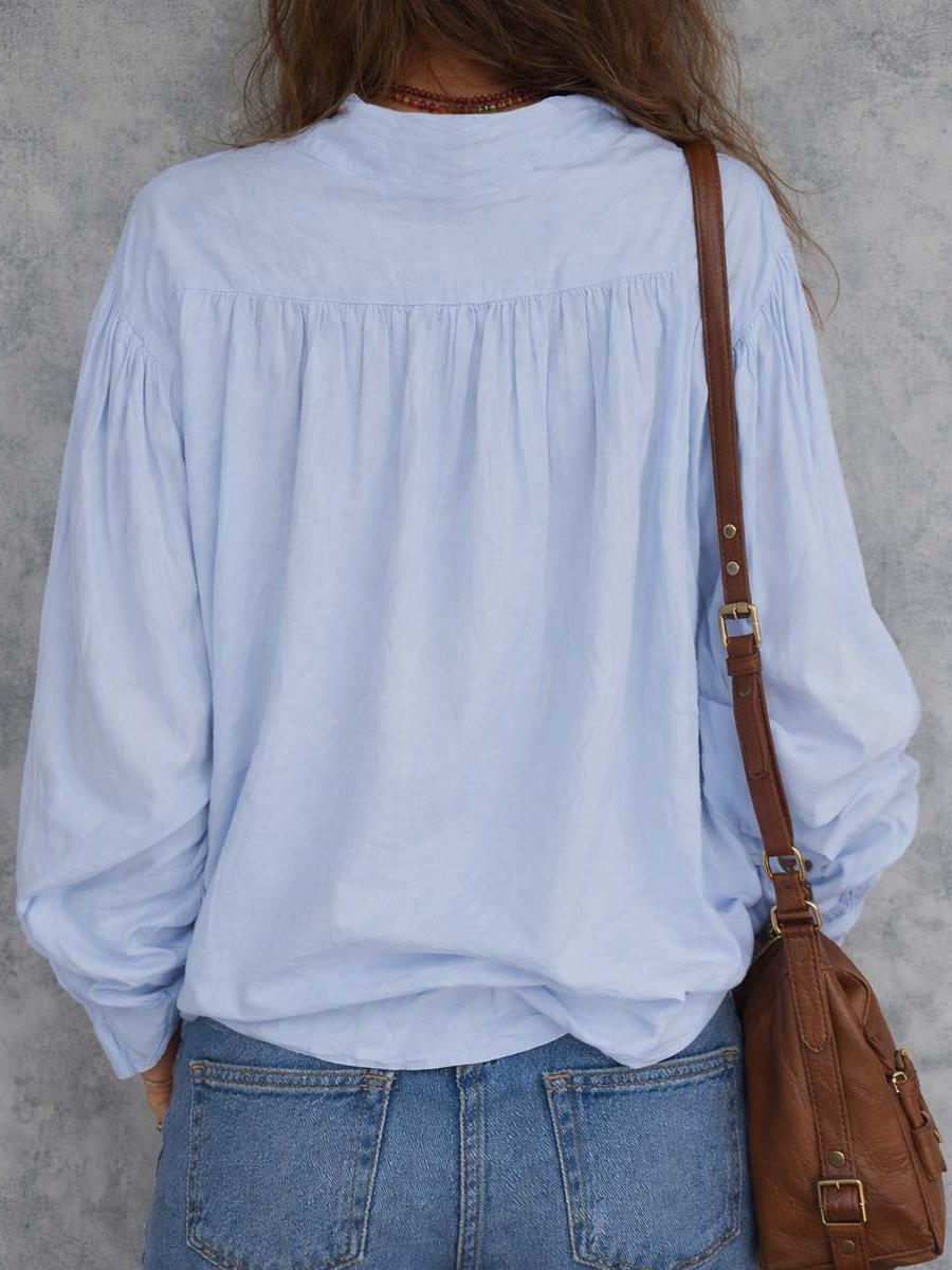 Cotton Blouse with Ruffle Cuffs for Casual or Office Wear