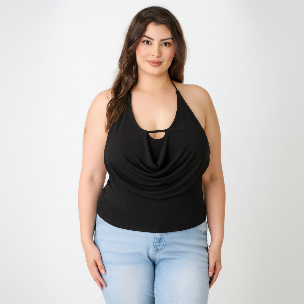 Cowl Neck Halter Top - Draped Design for Casual or Dressy Occasions