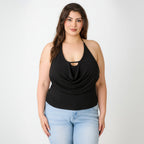 Cowl Neck Halter Top - Draped Design for Casual or Dressy Occasions