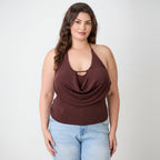 Cowl Neck Halter Top - Draped Design for Casual or Dressy Occasions