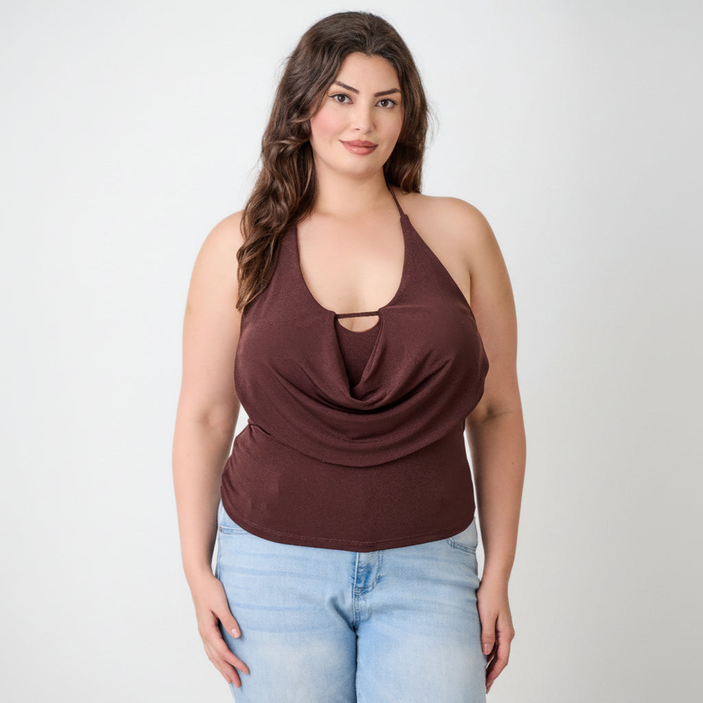 Cowl Neck Halter Top - Draped Design for Casual or Dressy Occasions