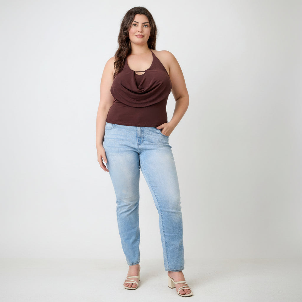Cowl Neck Halter Top - Draped Design for Casual or Dressy Occasions