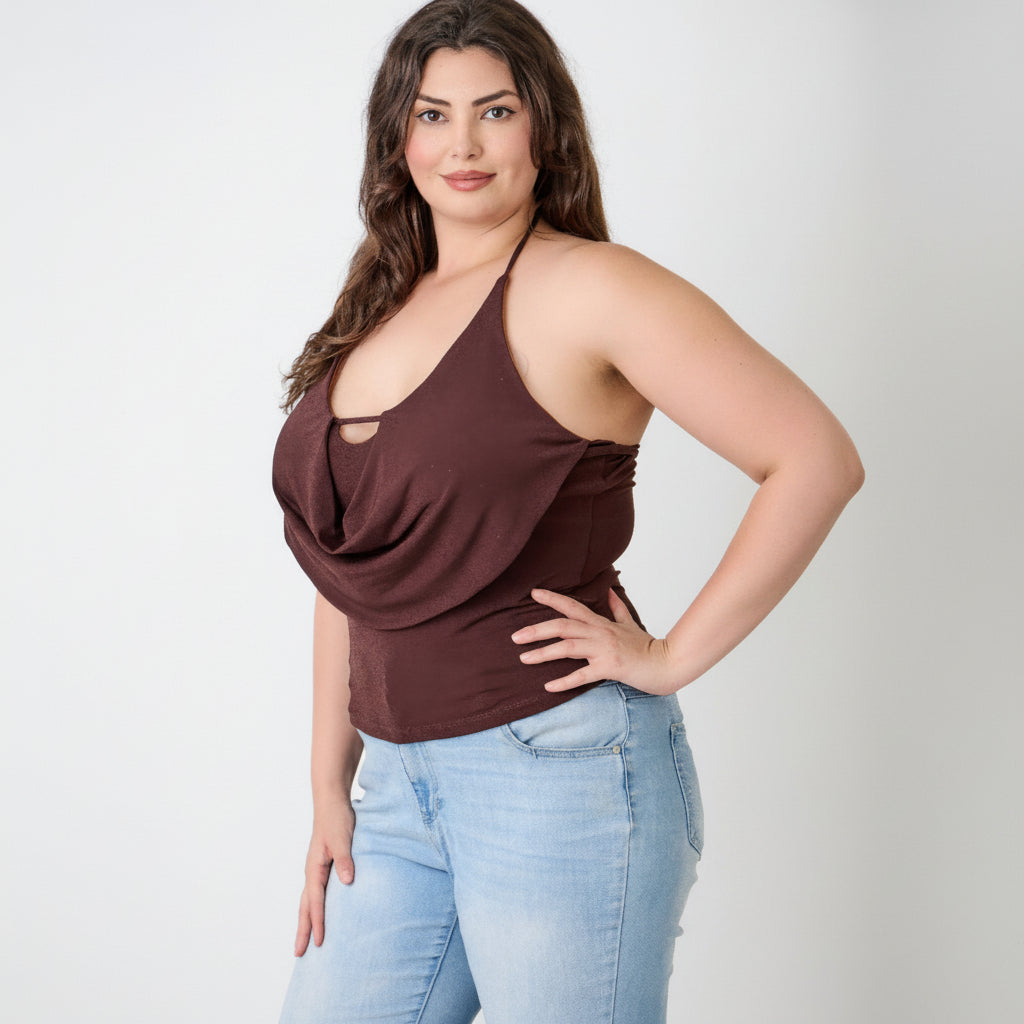 Cowl Neck Halter Top - Draped Design for Casual or Dressy Occasions