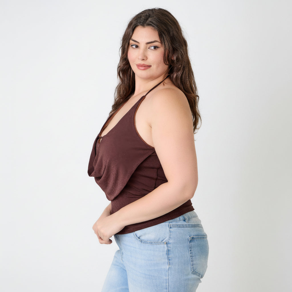 Cowl Neck Halter Top - Draped Design for Casual or Dressy Occasions